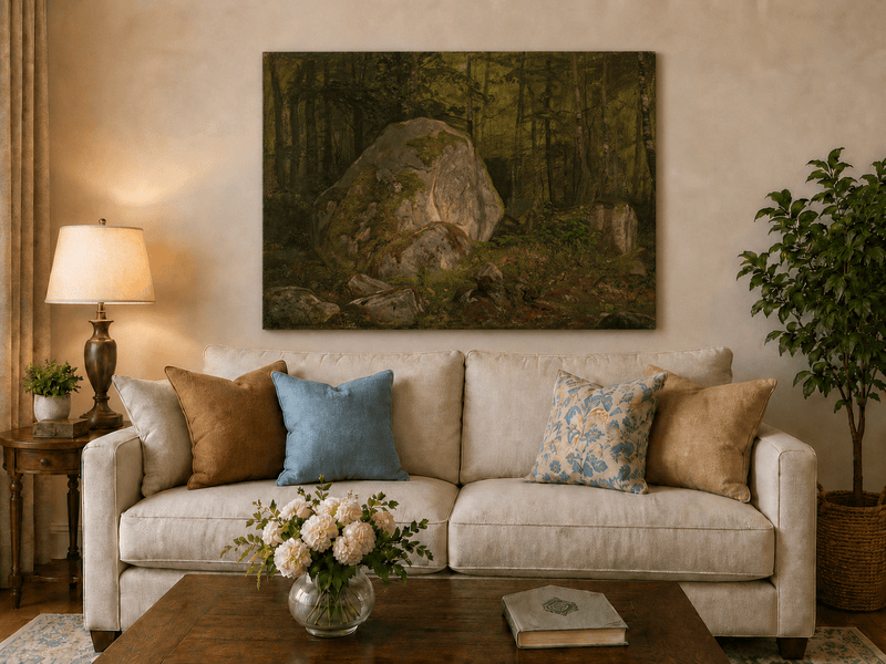 Landscape Oil Painting - Forest Boulders and Quiet Woodland Path