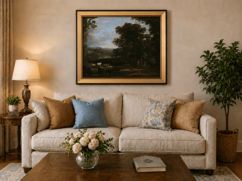 Landscape Oil Painting - Forest Clearing Cattle & Figures