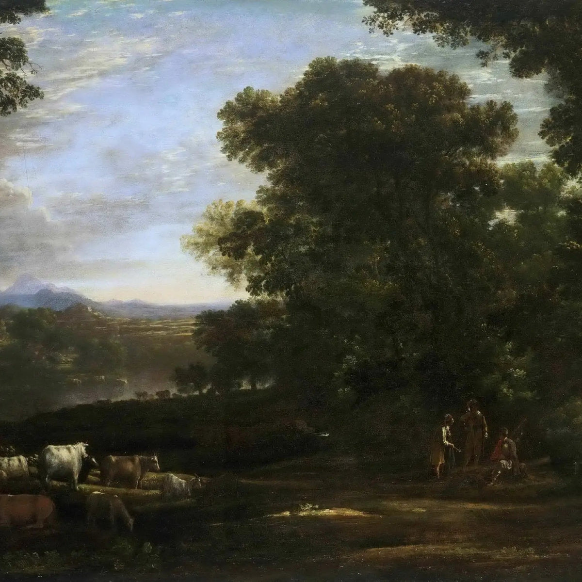 Landscape Oil Painting - Forest Clearing with Cattle and Figures Wall Art - Oil Painting Haven