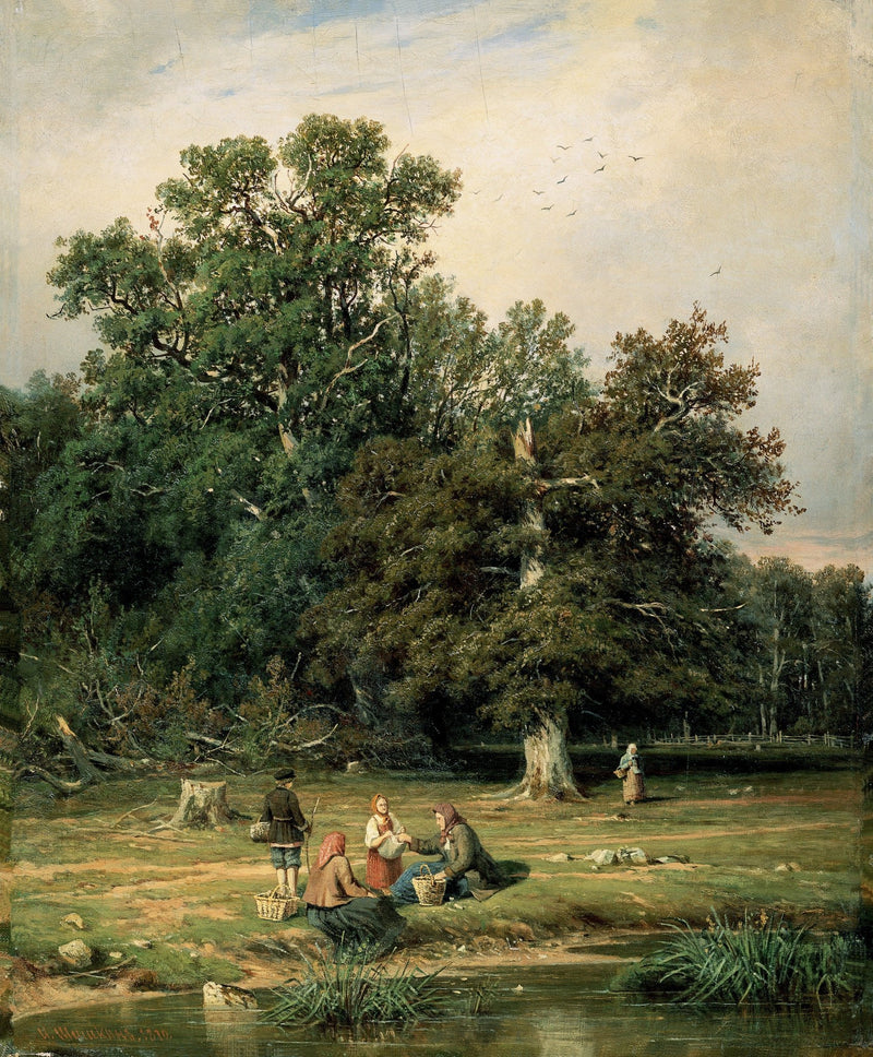 Landschafts-Ölgemälde – Waldfiguren am Bach