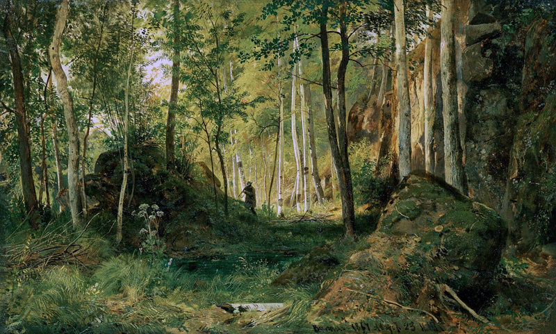 Landscape Oil Painting - Forest Glade Figure & Rocks