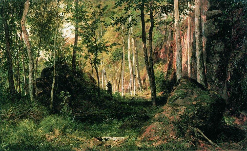 Landscape Oil Painting - Forest Glade with Figure and Rocks Wall Art - Oil Painting Haven