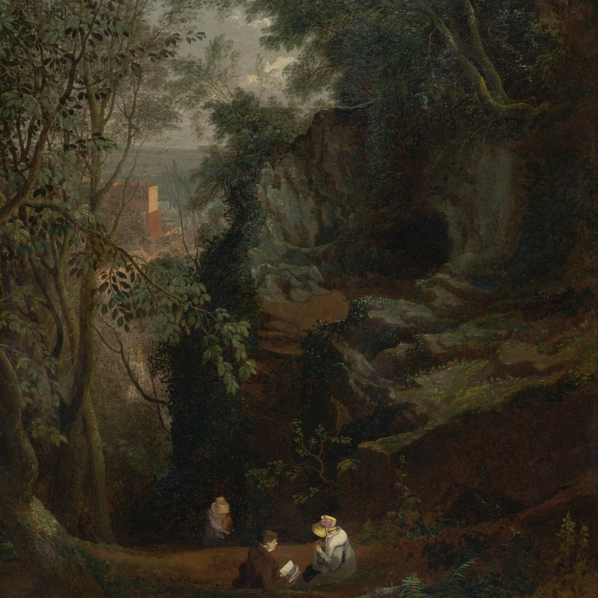 Landscape Oil Painting - Forest Grotto with Figures at Rest - Oil Painting Haven