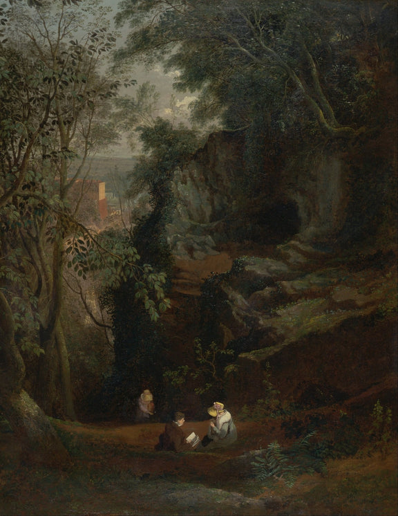 Landscape Oil Painting - Forest Grotto with Figures at Rest - Oil Painting Haven