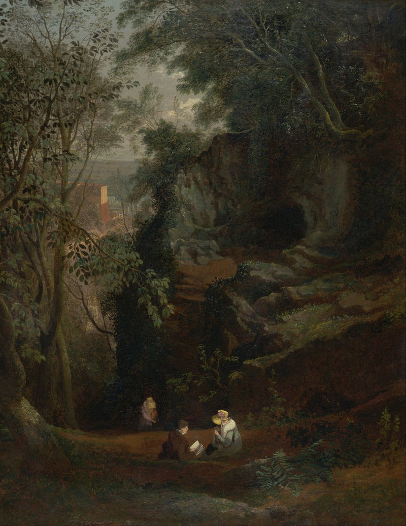 Landscape Oil Painting - Forest Grotto with Figures at Rest - Oil Painting Haven