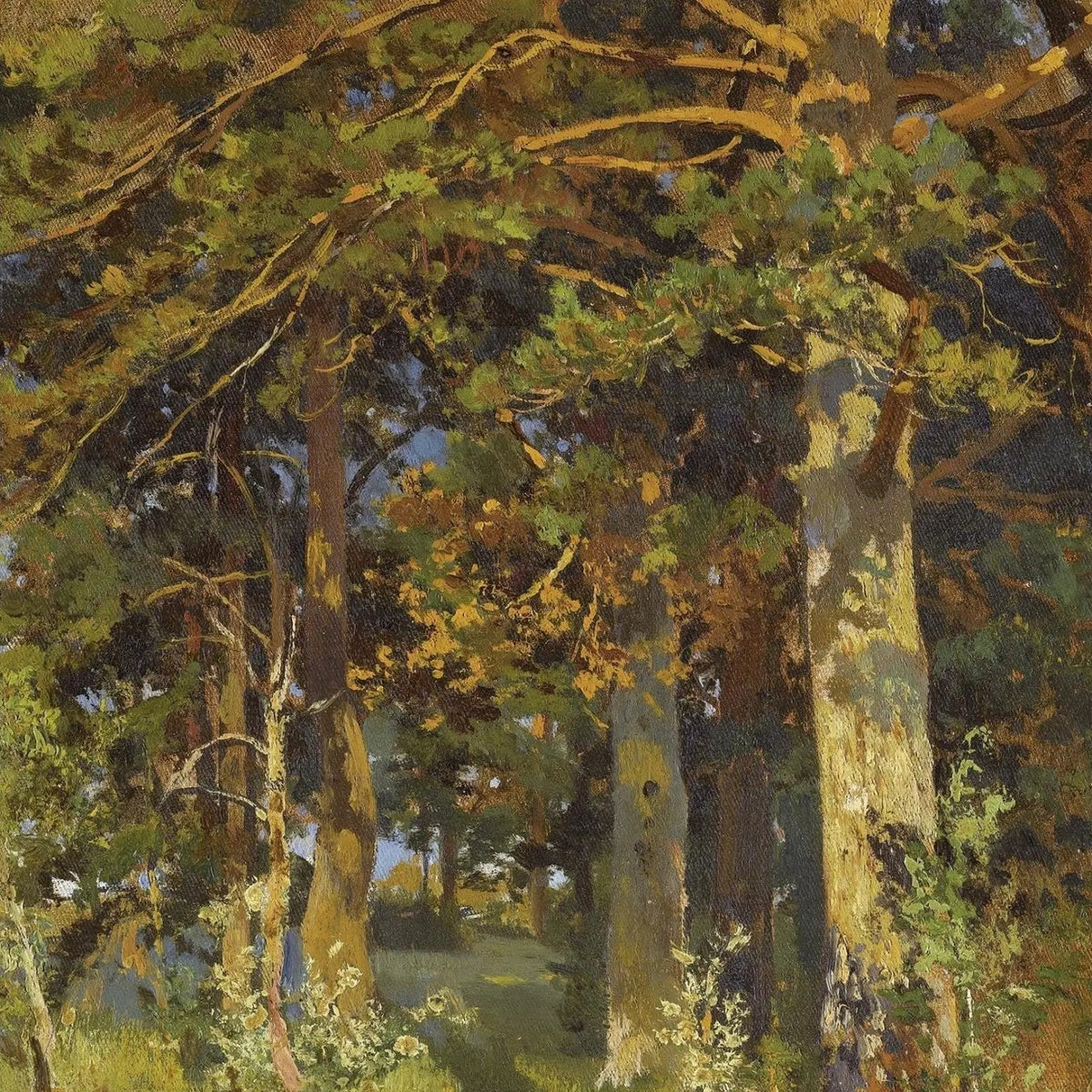 Landscape Oil Painting - Forest Interior with Sunlit Trees Wall Art - Oil Painting Haven