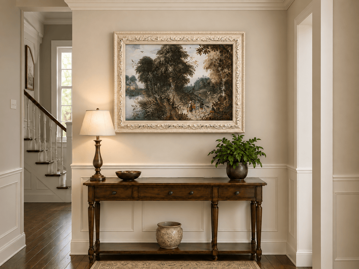 Landscape Oil Painting - Forest Landscape Travelers & Castle