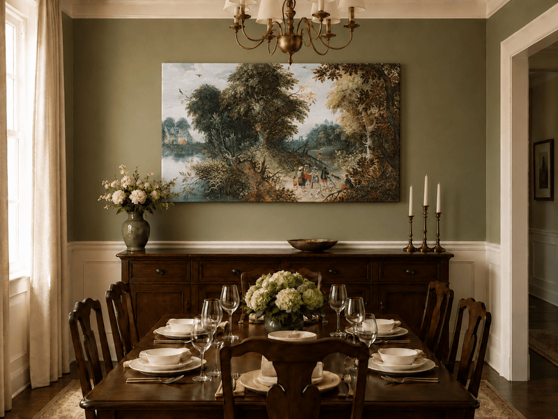 Landscape Oil Painting - Forest Landscape Travelers & Castle