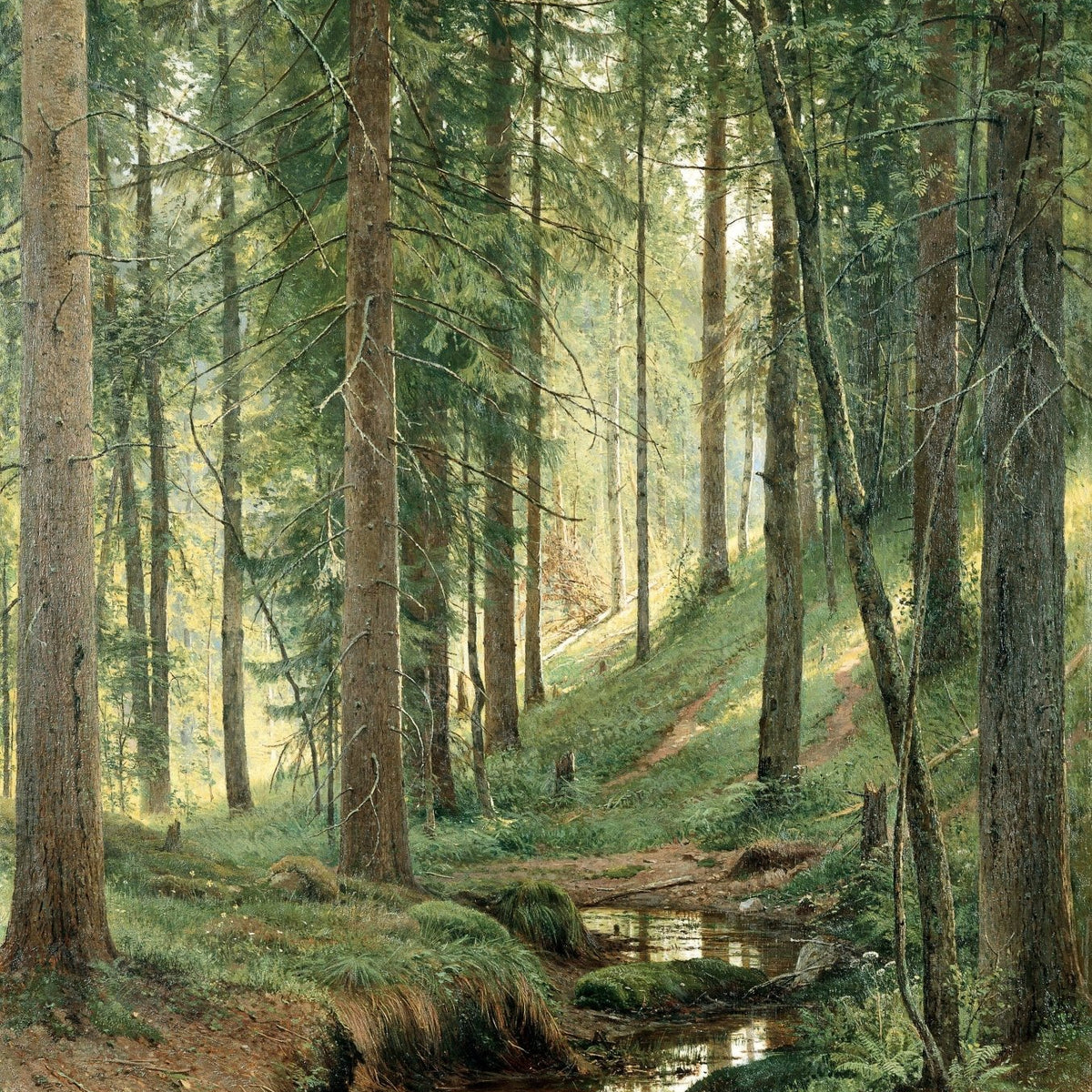 Landscape Oil Painting - Forest Path and Quiet Stream - Oil Painting Haven