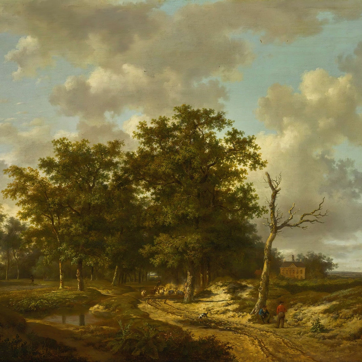 Landscape Oil Painting - Forest Path, Cottage and Cloudy Sky - Oil Painting Haven