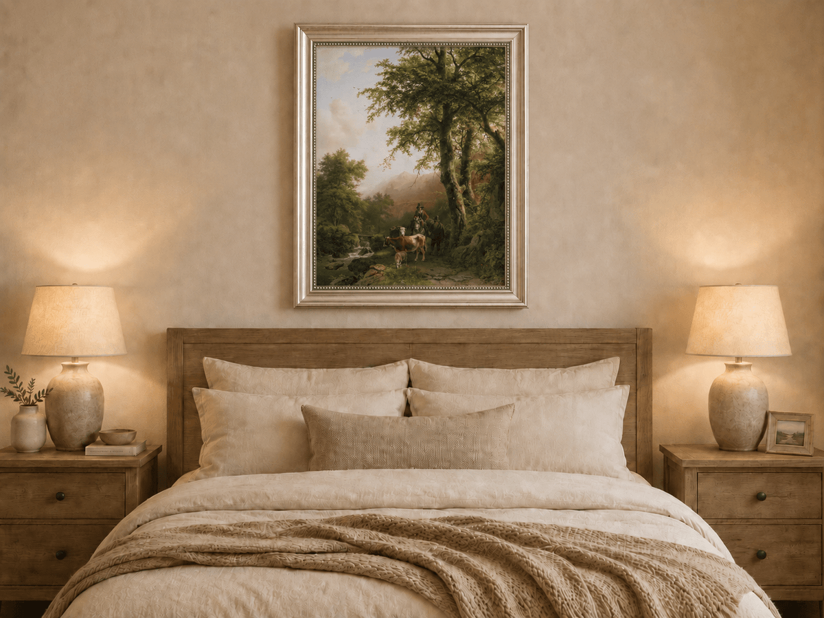 Landscape Oil Painting - Forest Path Figures & Animals