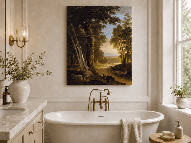 Landscape Oil Painting - Forest Path Shepherd & Sheep