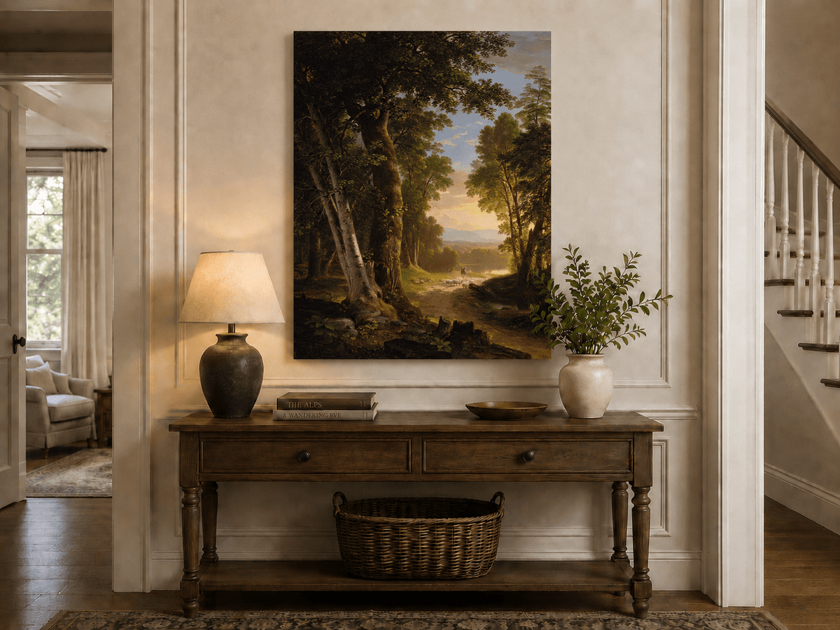 Landscape Oil Painting - Forest Path Shepherd & Sheep