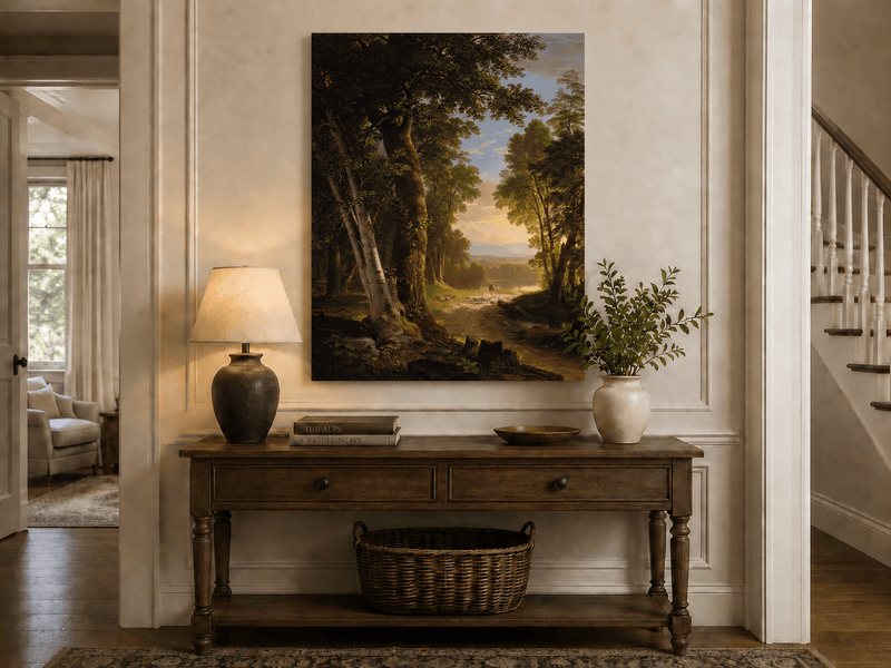 Landscape Oil Painting - Forest Path Shepherd & Sheep