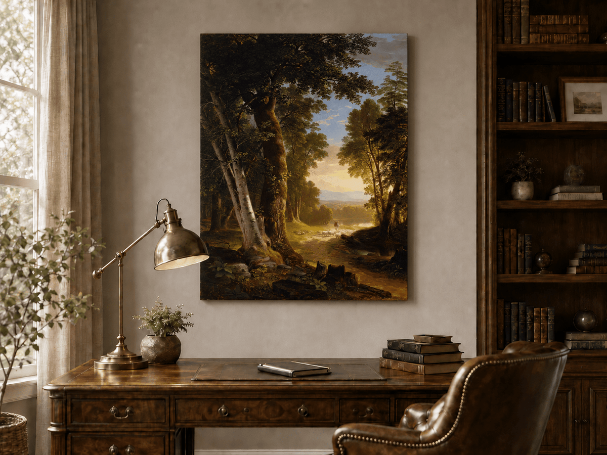 Landscape Oil Painting - Forest Path Shepherd & Sheep