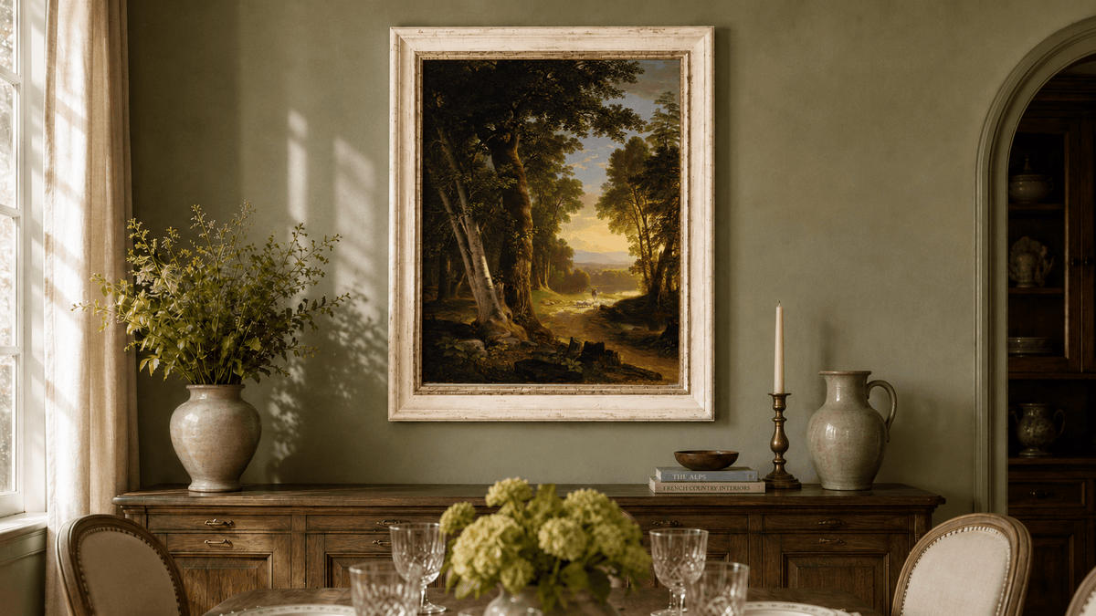 Landscape Oil Painting - Forest Path Shepherd & Sheep