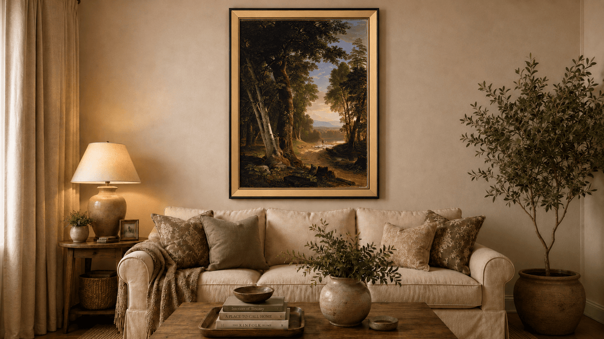 Landscape Oil Painting - Forest Path Shepherd & Sheep