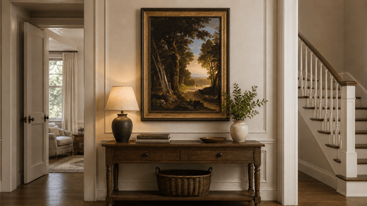 Landscape Oil Painting - Forest Path Shepherd & Sheep