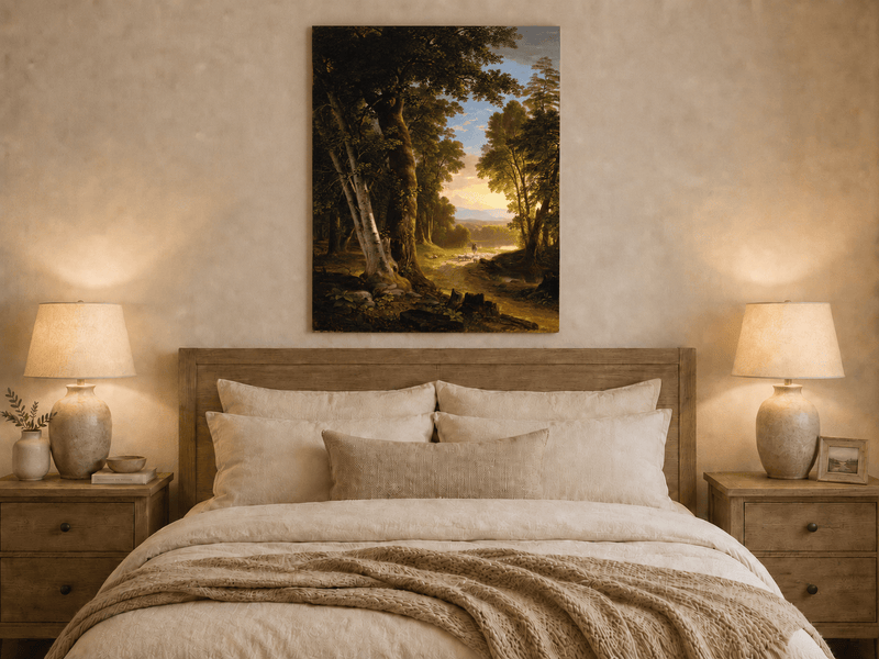 Landscape Oil Painting - Forest Path Shepherd & Sheep