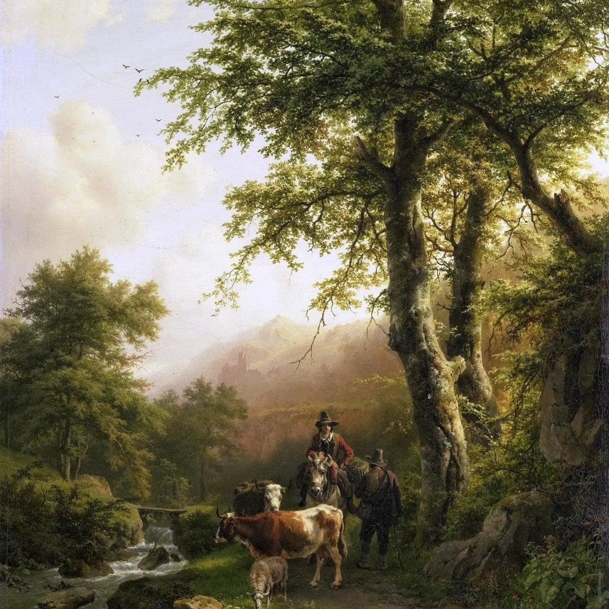 Landscape Oil Painting - Forest Path with Figures & Animals for Wall Decor - Oil Painting Haven