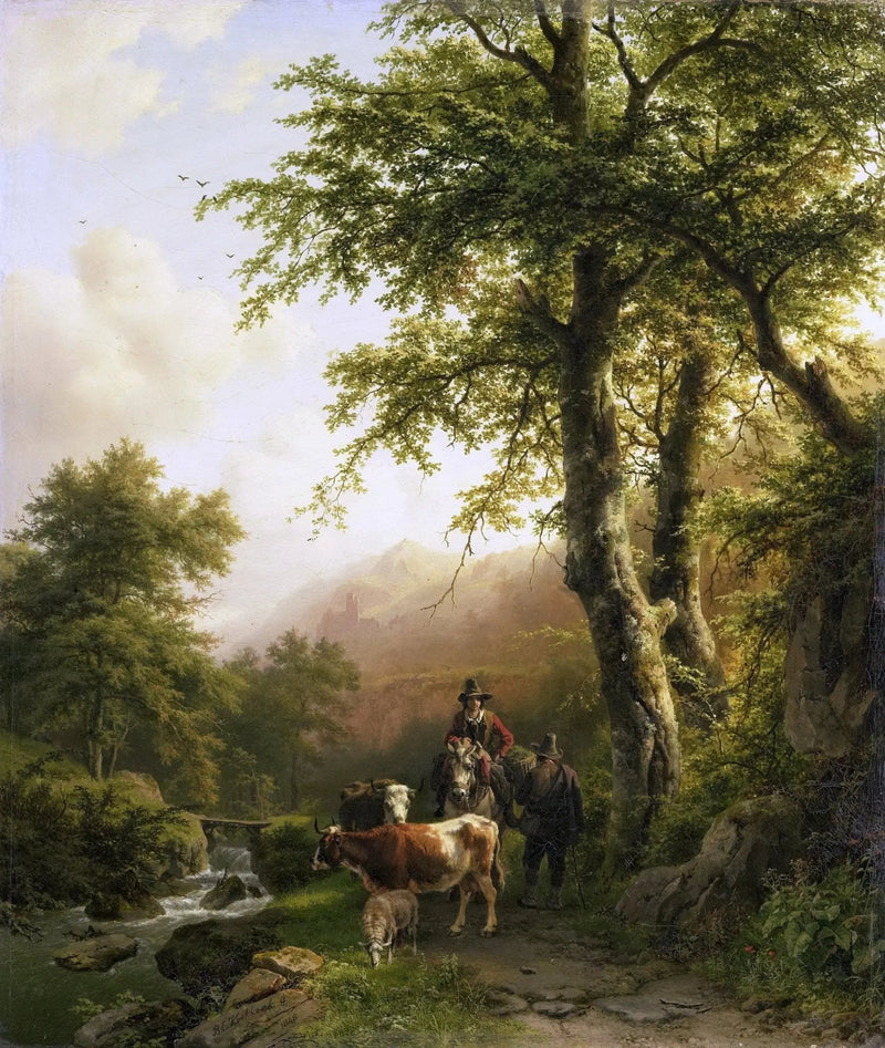 Landscape Oil Painting - Forest Path with Figures & Animals for Wall Decor - Oil Painting Haven