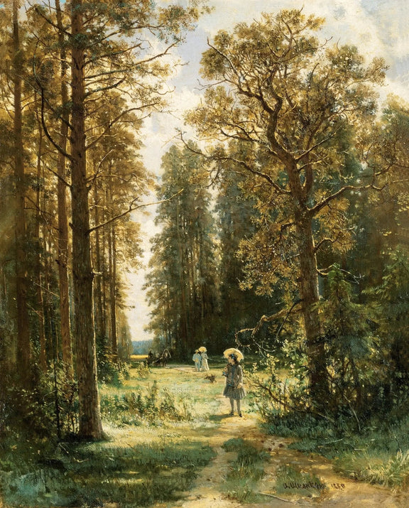 Landscape Oil Painting - Forest Path with Figures Wall Art - Oil Painting Haven