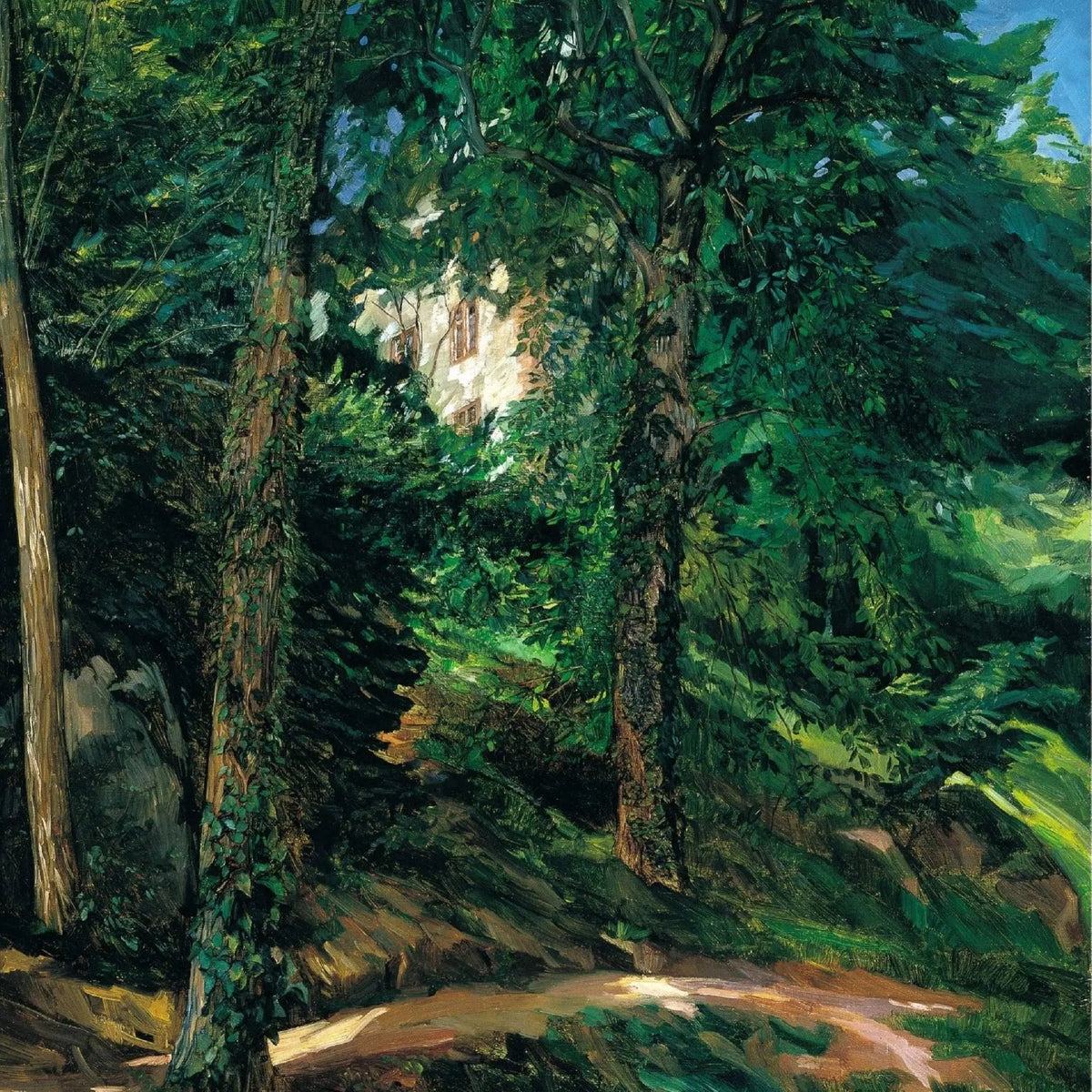 Landscape Oil Painting - Forest Path with Hidden House Wall Art - Oil Painting Haven