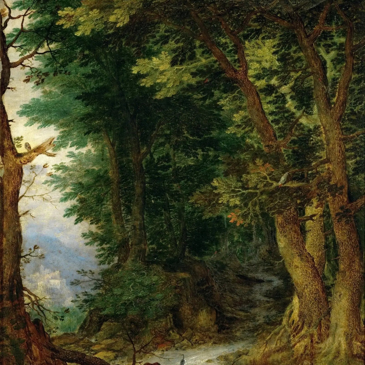Landscape Oil Painting - Forest Path with Stream & Castle - Oil Painting Haven