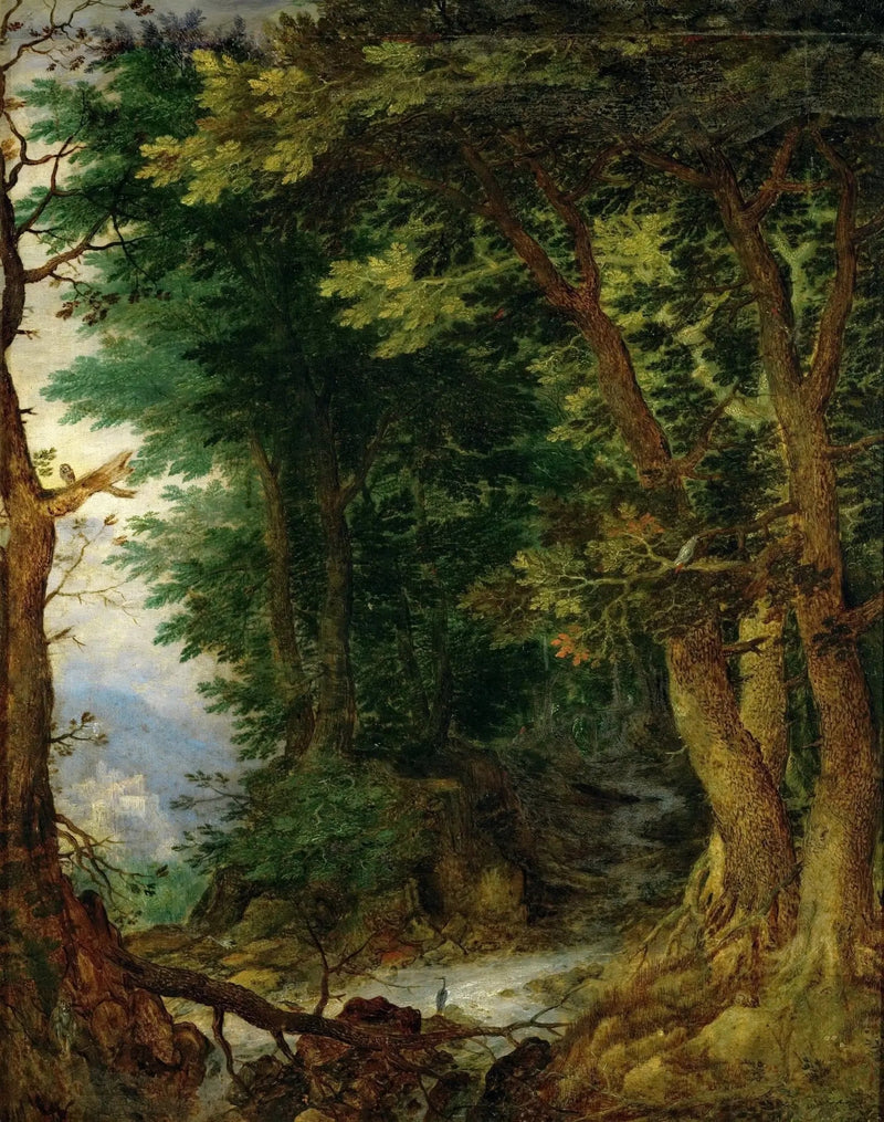 Landscape Oil Painting - Forest Path with Stream & Castle - Oil Painting Haven