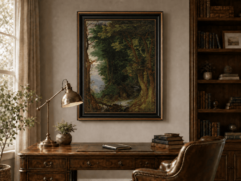 Landscape Oil Painting - Forest Path with Stream & Castle