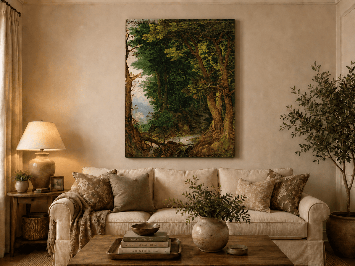 Landscape Oil Painting - Forest Path with Stream & Castle