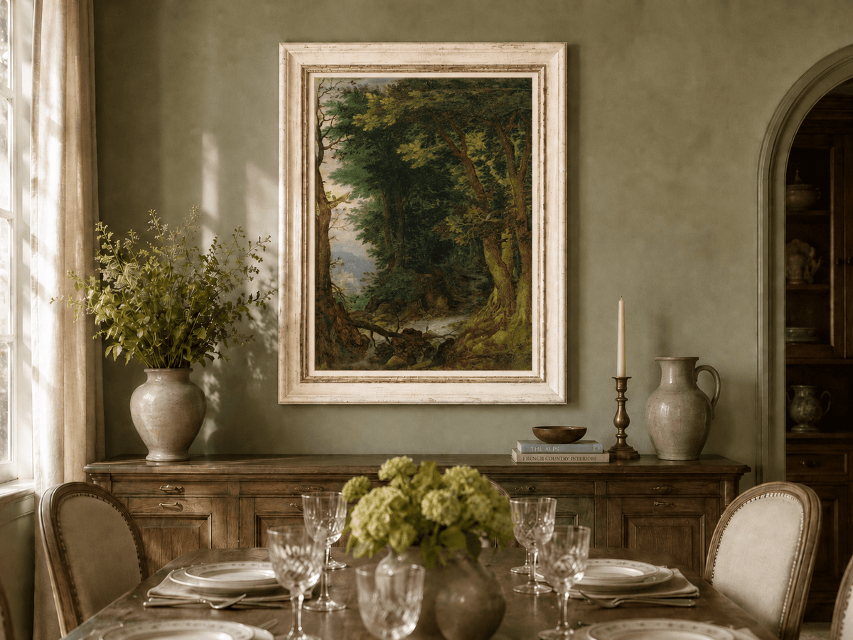 Landscape Oil Painting - Forest Path with Stream & Castle