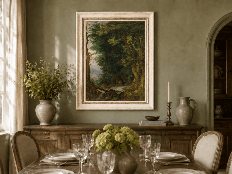 Landscape Oil Painting - Forest Path with Stream & Castle