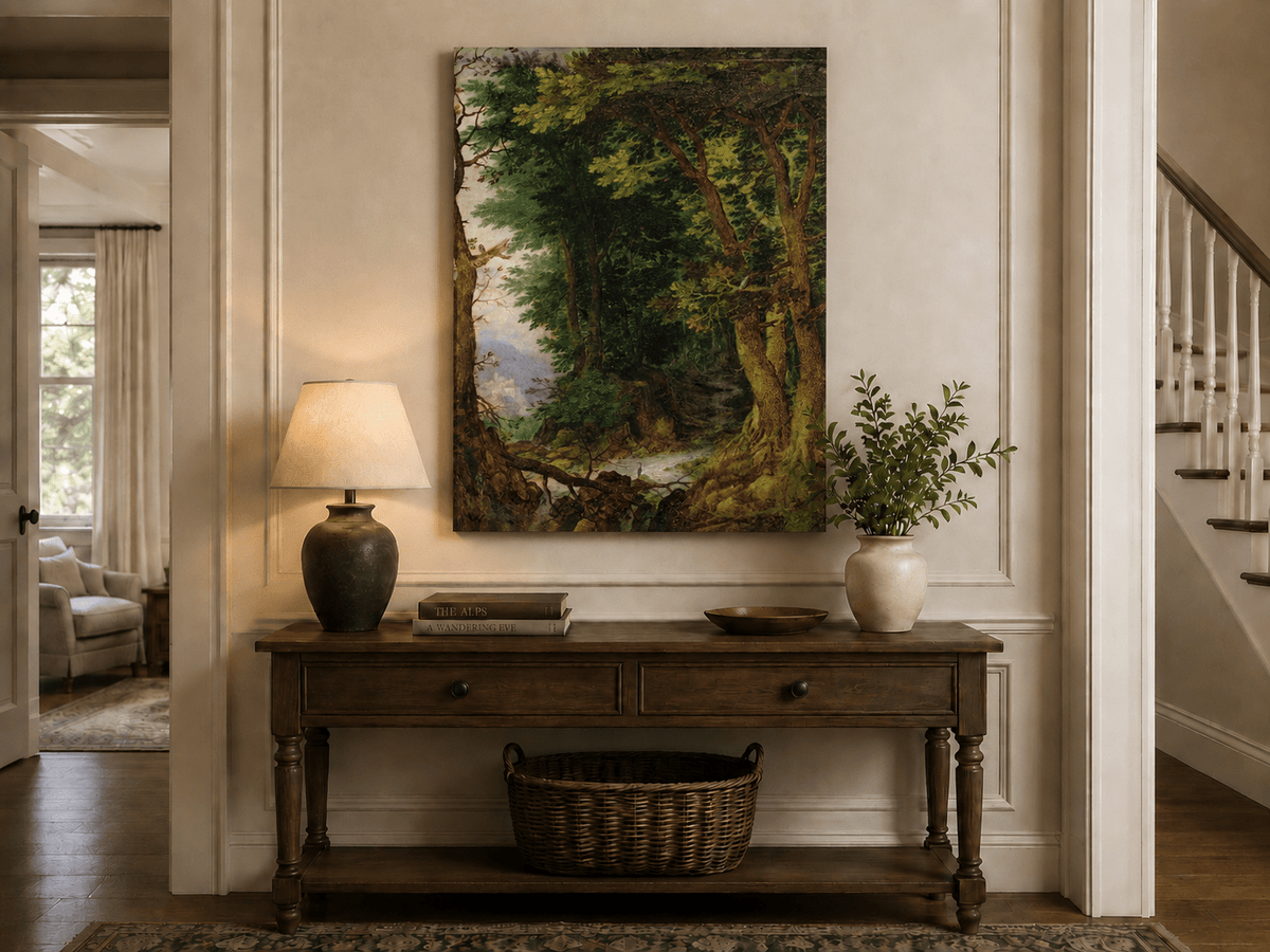 Landscape Oil Painting - Forest Path with Stream & Castle