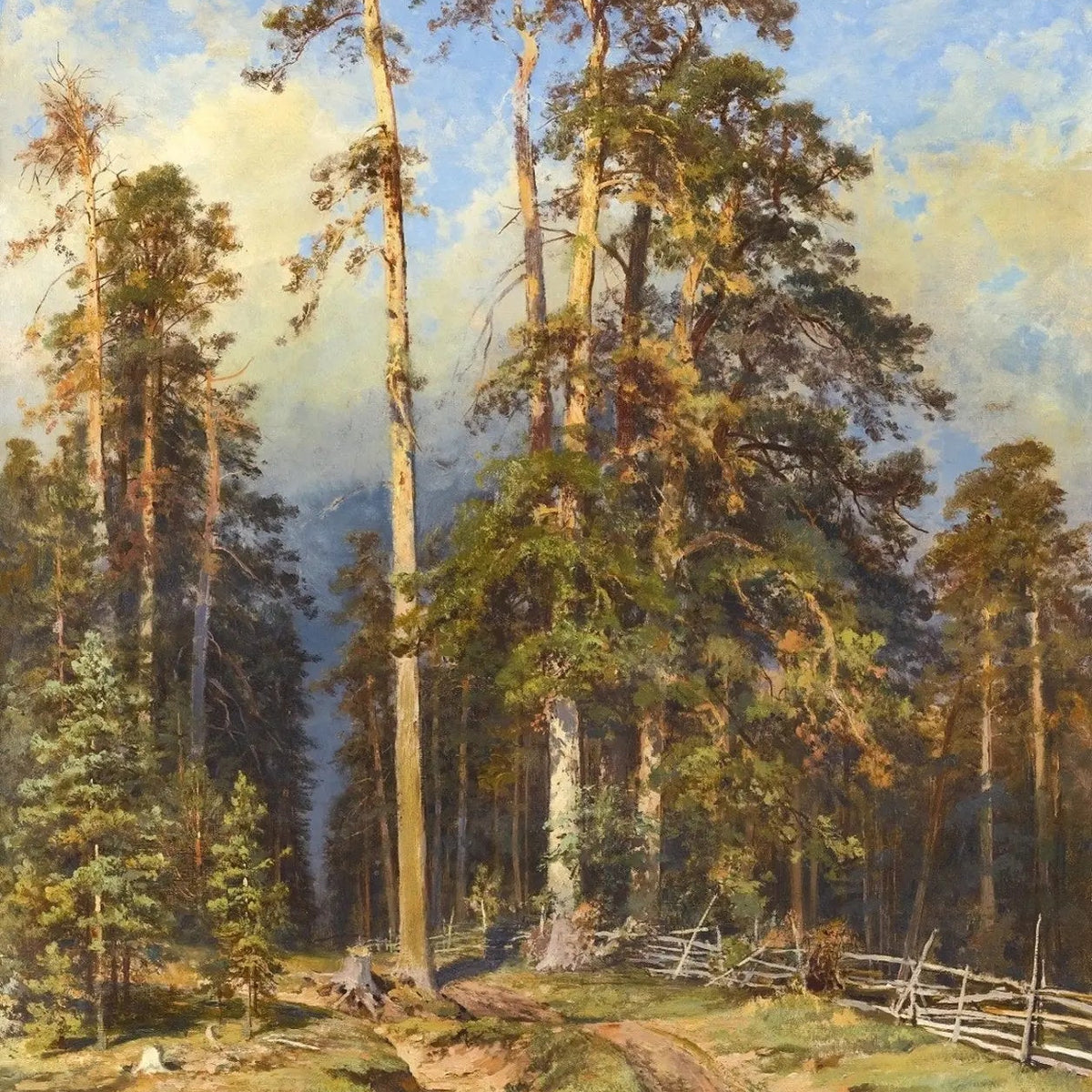 Landscape Oil Painting - Forest Path with Tall Pines Wall Art - Oil Painting Haven