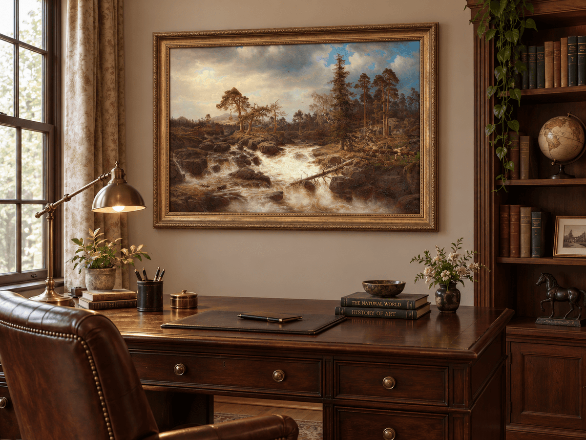 Landscape Oil Painting - Forest Rapids, Rocky Stream, Dramatic