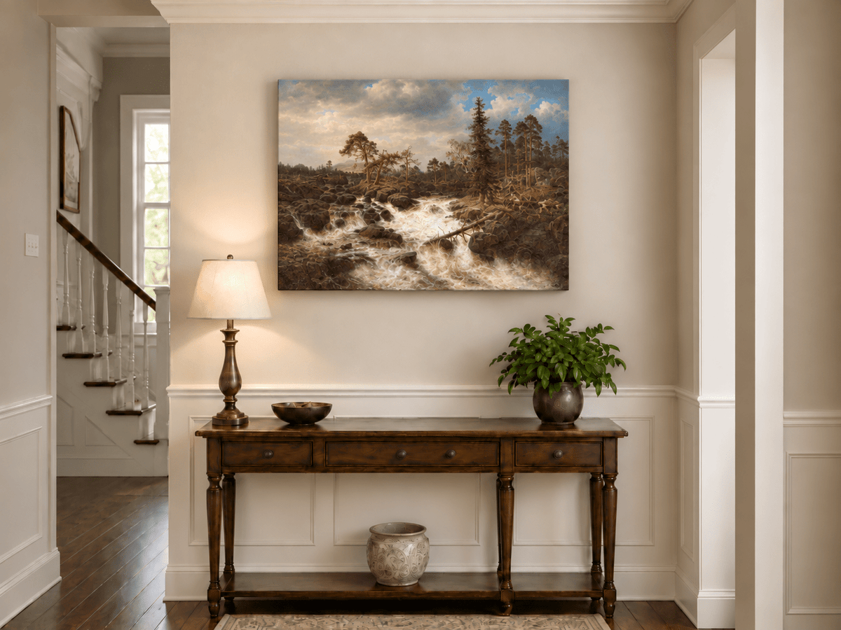 Landscape Oil Painting - Forest Rapids, Rocky Stream, Dramatic
