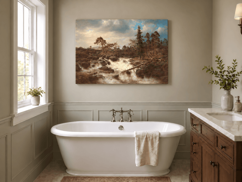 Landscape Oil Painting - Forest Rapids, Rocky Stream, Dramatic