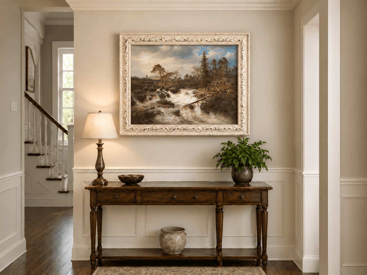 Landscape Oil Painting - Forest Rapids, Rocky Stream, Dramatic
