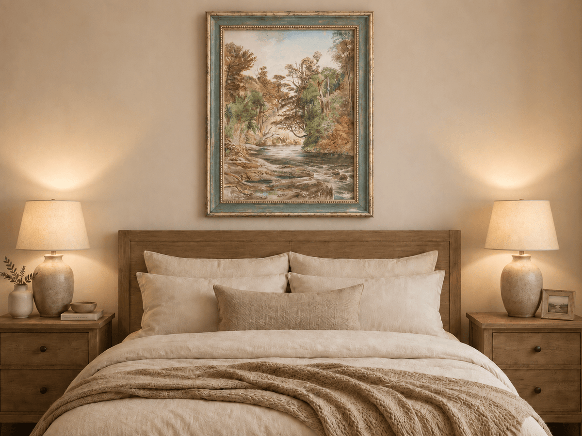 Landscape Oil Painting - Forest River with Ferns and Rocks
