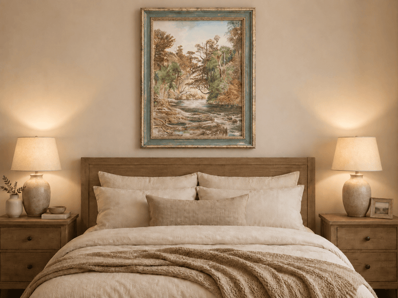 Landscape Oil Painting - Forest River with Ferns and Rocks