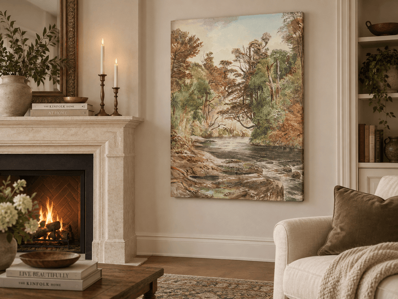 Landscape Oil Painting - Forest River with Ferns and Rocks