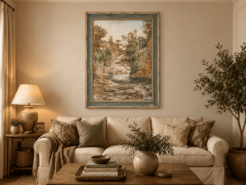 Landscape Oil Painting - Forest River with Ferns and Rocks
