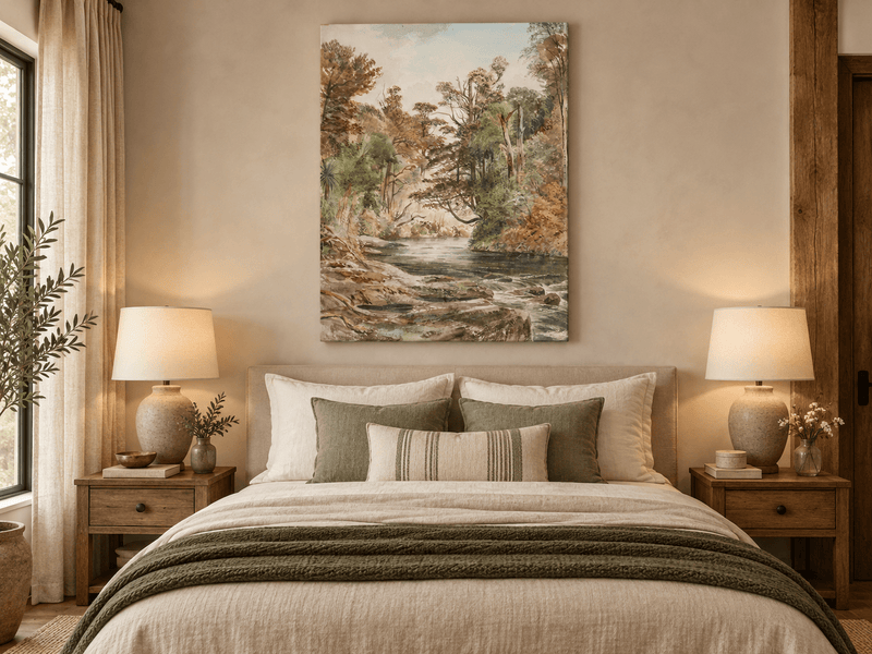 Landscape Oil Painting - Forest River with Ferns and Rocks