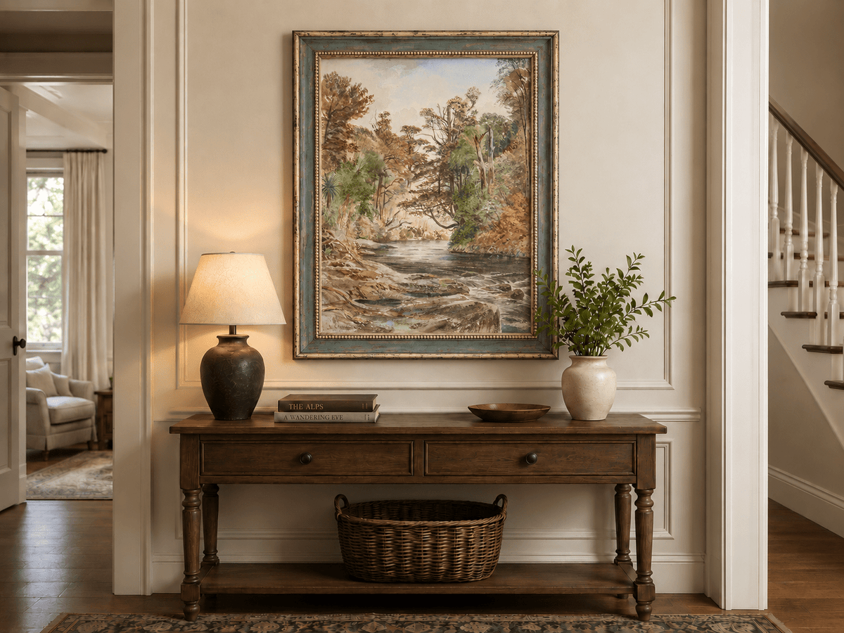 Landscape Oil Painting - Forest River with Ferns and Rocks