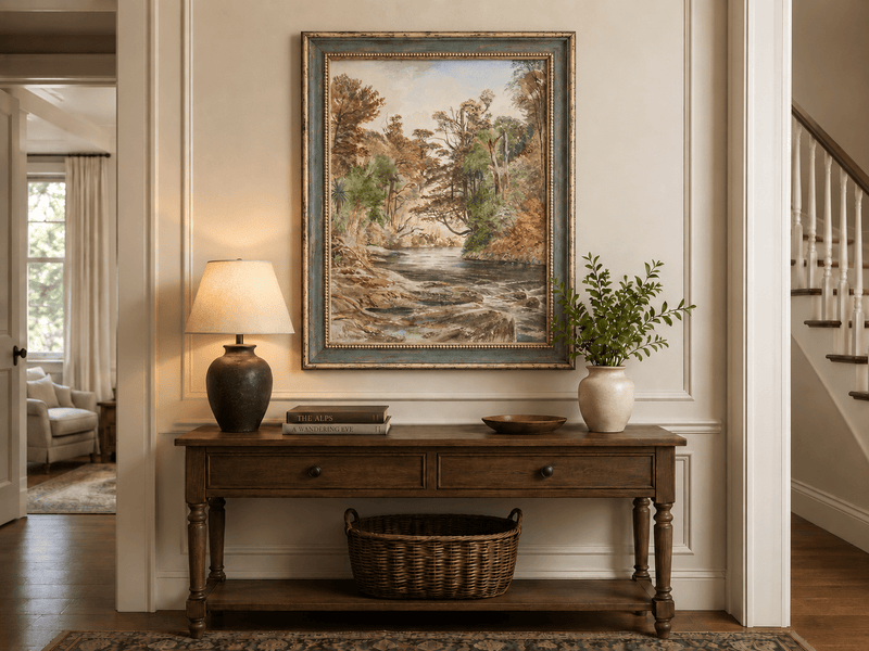 Landscape Oil Painting - Forest River with Ferns and Rocks