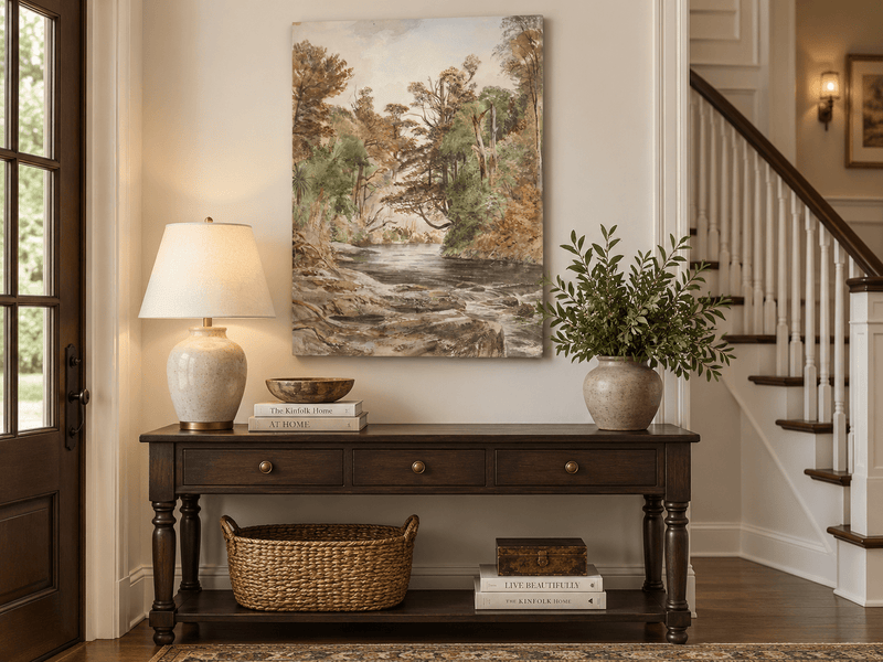 Landscape Oil Painting - Forest River with Ferns and Rocks