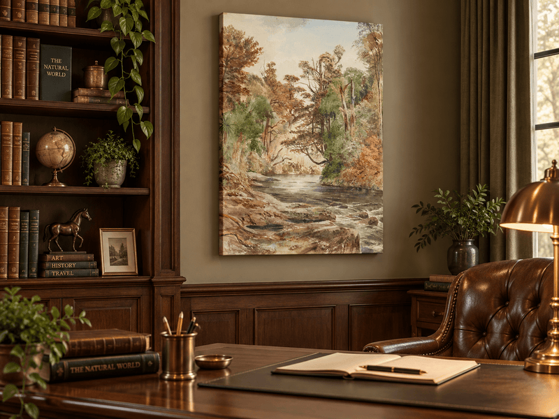 Landscape Oil Painting - Forest River with Ferns and Rocks