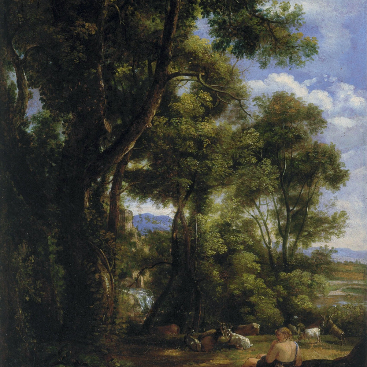 Landscape Oil Painting - Forest Scene with Figure and Animals Wall Art - Oil Painting Haven