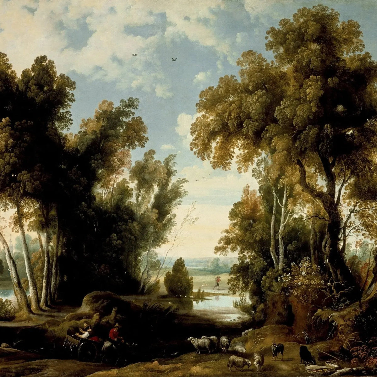 Landscape Oil Painting - Forest Scene with Figures and Livestock - Oil Painting Haven